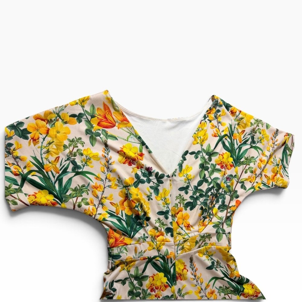 Alexia Admor Floral Short Sleeve Midi Dress Yellow Floral A-Line  SZ XS - Picture 13 of 16